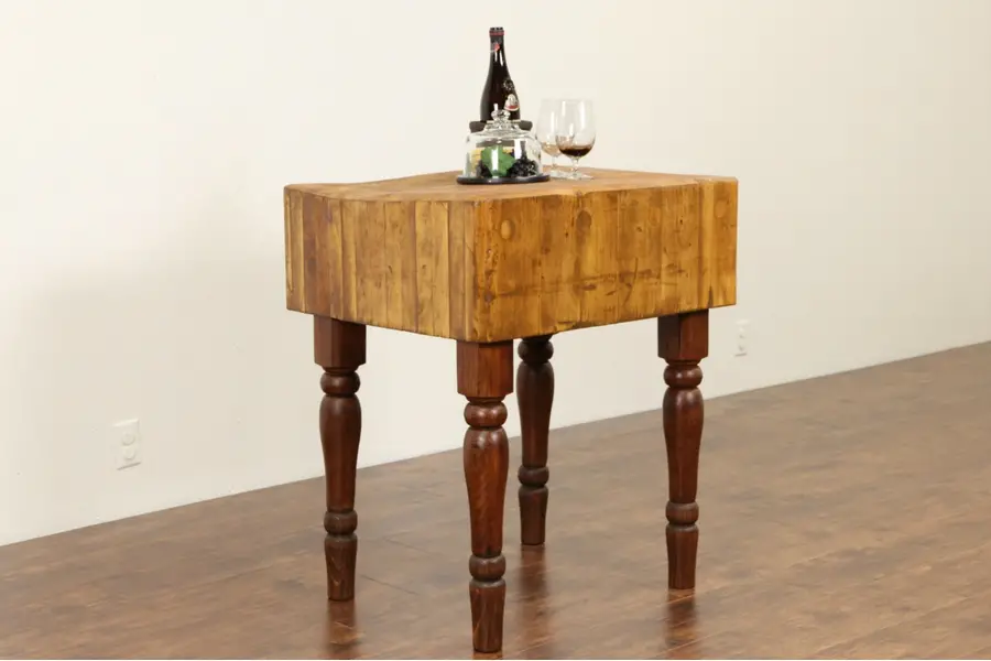 Photo of Butcher Maple Antique 1900 Chopping Block, Kitchen Island, Wine Table