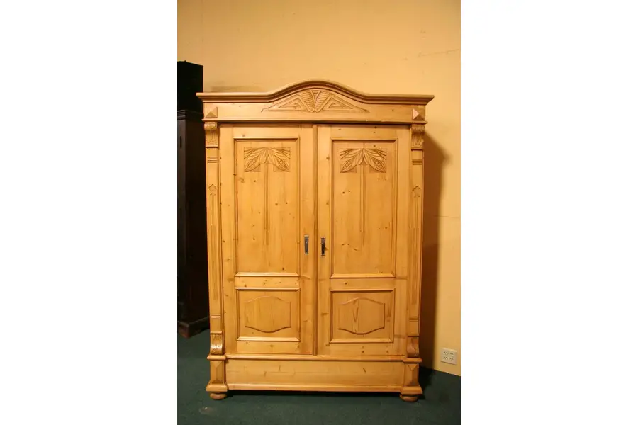 Photo of Pine Armoire or Wardrobe Handcarved circa 1895
