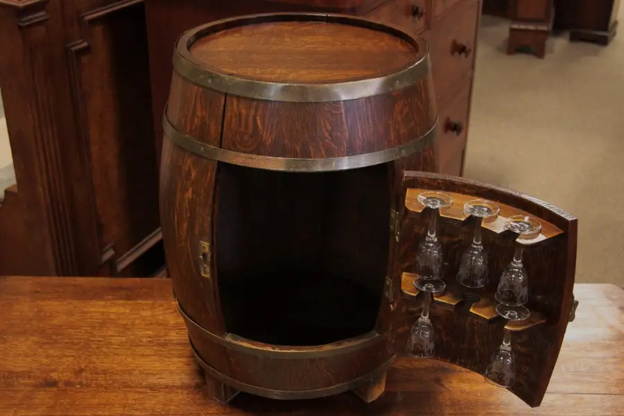 Photo of Oak Barrel Bar, Brass Bindings, circa 1920