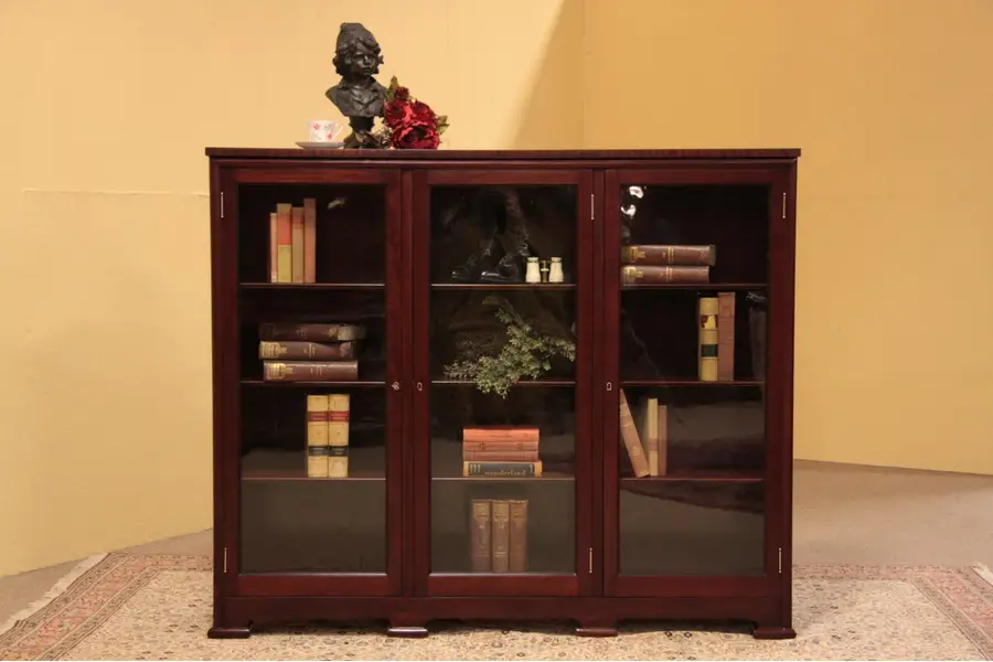Photo of Triple Mahogany Antique Bookcase, Glass Doors