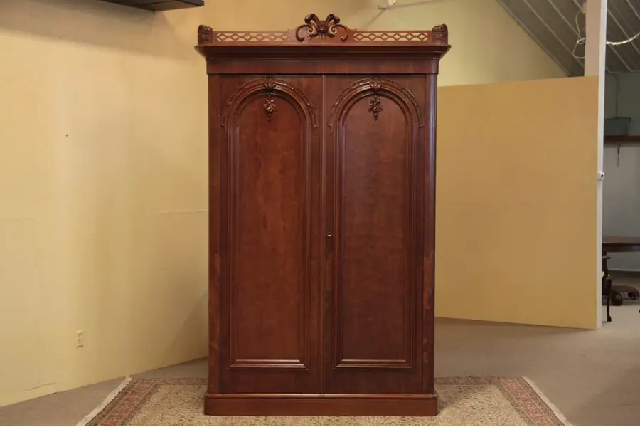 Photo of Carved Walnut Armoire, Feather Crest
