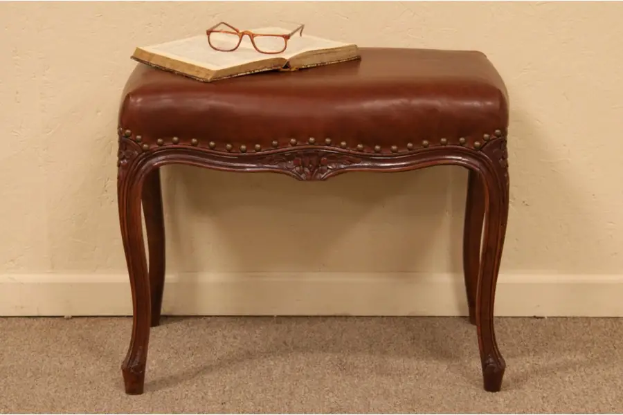 Photo of Country French Leather Bench or Footstool