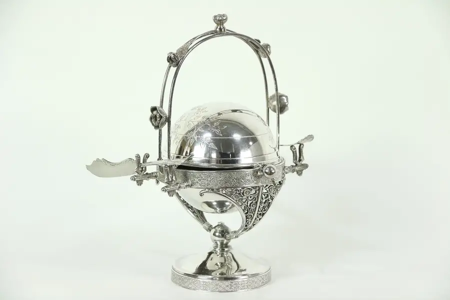 Photo of Victorian Antique Silverplate Butter Dome, Bird Motif, Meriden