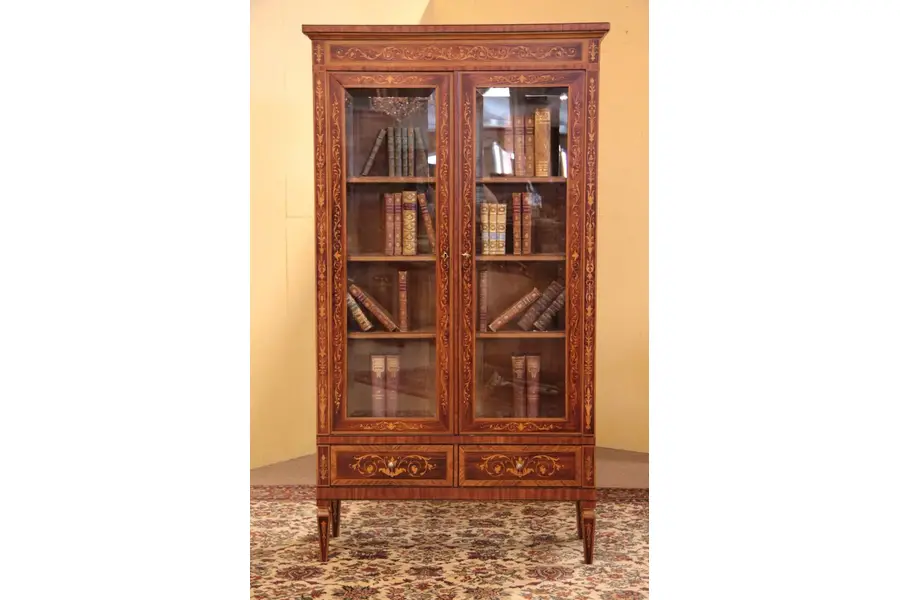 Photo of Rosewood Marquetry Bookcase, Beveled Glass