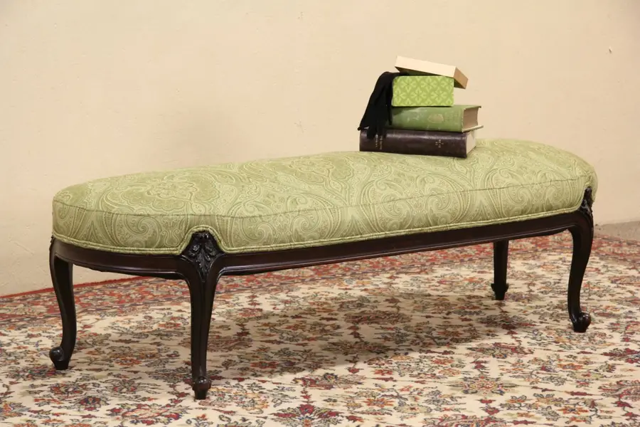 Photo of Carved Kidney Shape 1920 Antique Upholstered Bench
