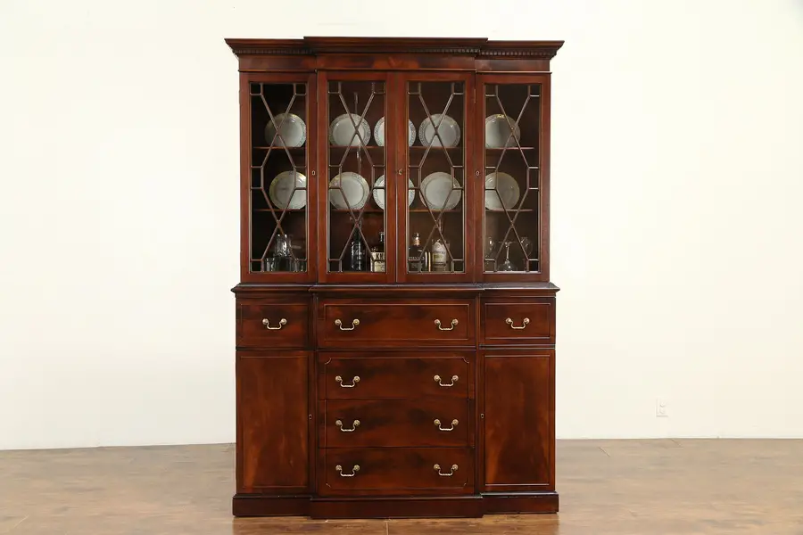 Photo of Traditional Mahogany Vintage Breakfront China Cabinet or Bookcase & Desk