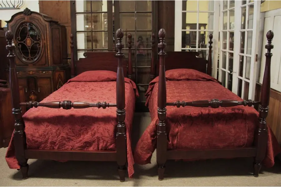 Photo of Pair of Mahogany 4 Poster Twin or Single Beds, 1900