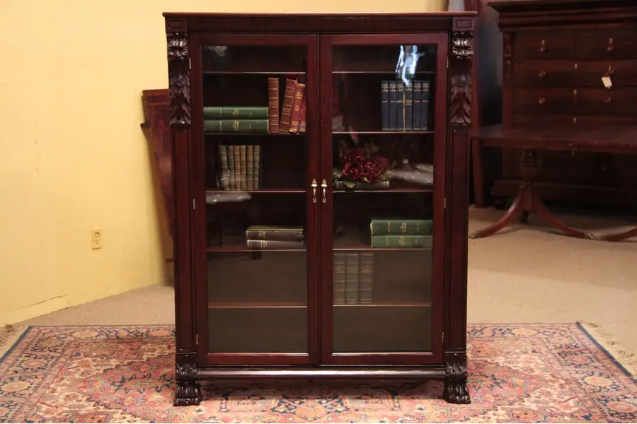 Photo of Mahogany 1900 Bookcase, Lion Heads, Paw feet