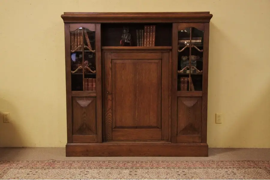 Photo of Classic Oak Bookcase with Two Glass Doors circa 1900