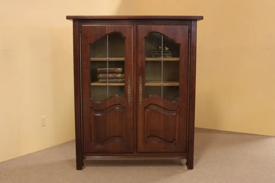 Photo of Oak Bookcase, Leaded Glass Doors