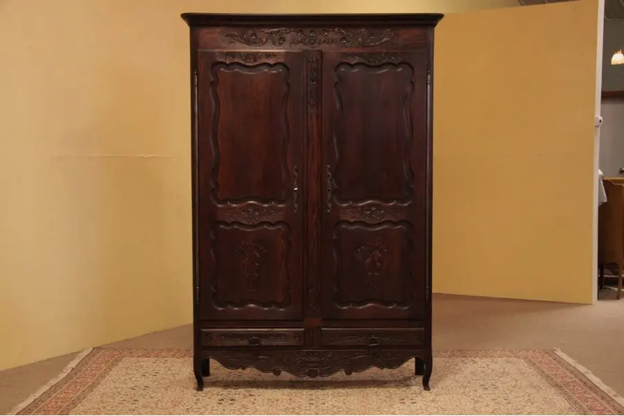 Photo of Country French Carved Oak Armoire Wardrobe