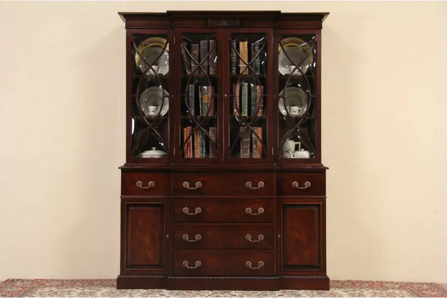Photo of Mahogany Traditional 1950's Vintage Breakfront China Display Cabinet