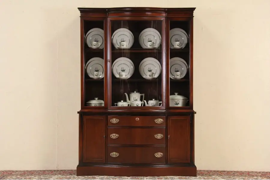 Photo of Traditional Curved Glass Bassett Vintage Breakfront China Cabinet