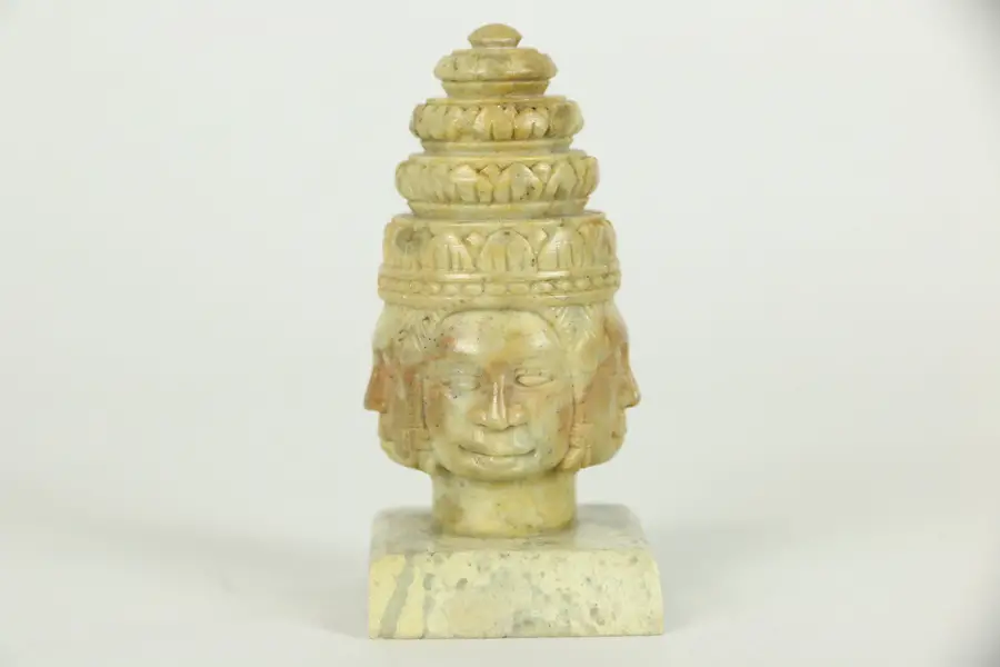 Photo of Cambodian Hand Carved 4 Face Sculpture, Beveled Base
