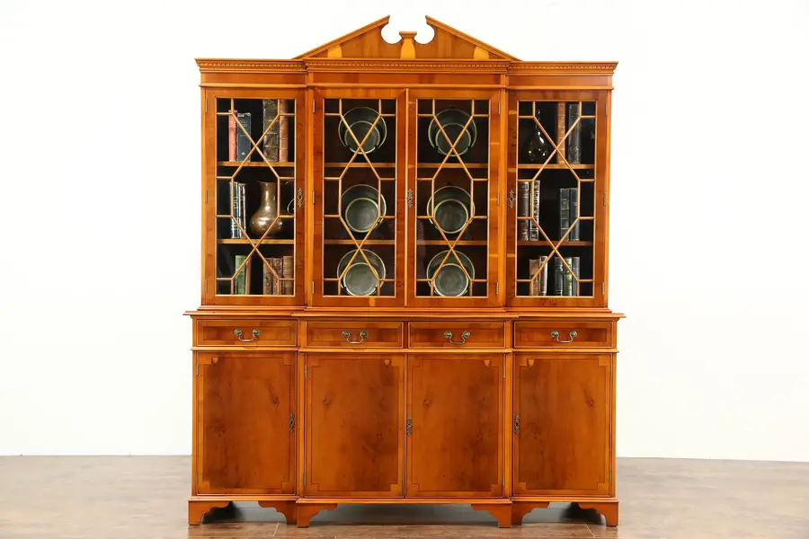 Photo of Breakfront Traditional China Cabinet or Bookcase, Yew Wood, Richwoods of London