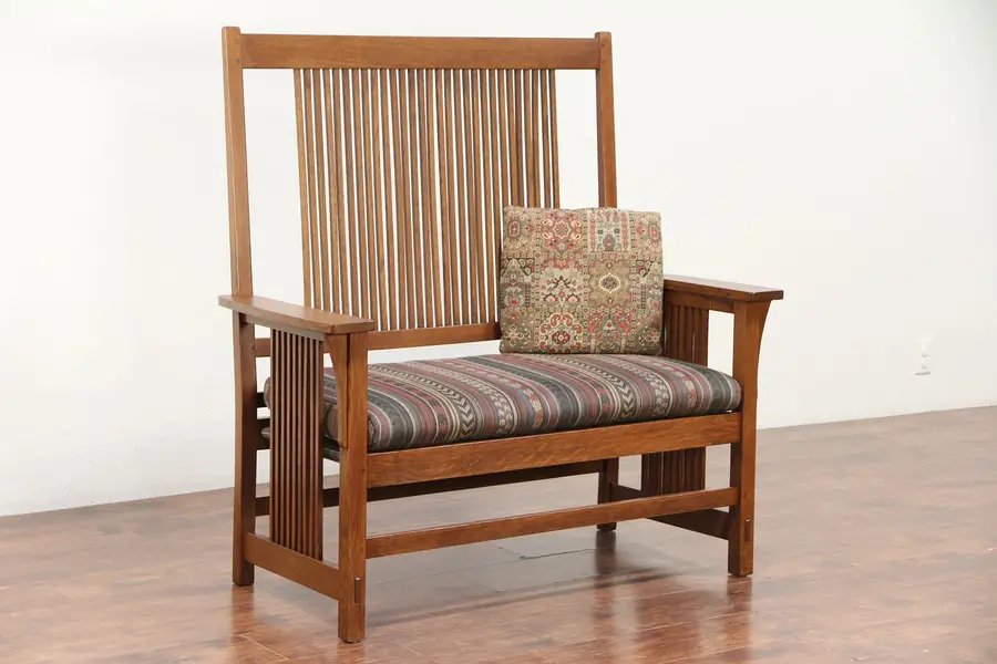 Photo of Stickley Signed Craftsman Oak Vintage Arts & Crafts Hall Bench or Settee