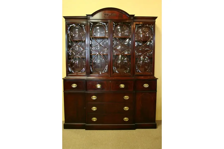 Photo of Breakfront China Cabinet or Bookcase Banded Mahogany