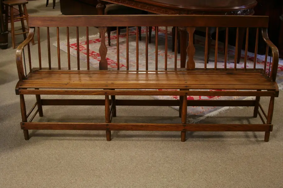 Photo of New England Antique Oak Railroad Bench