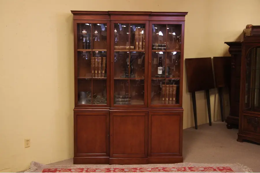 Photo of Baker Cherry Breakfront China Cabinet or Bookcase