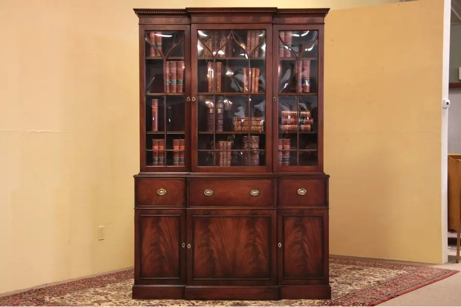 Photo of Georgian Breakfront Bookcase or China Cabinet w Desk