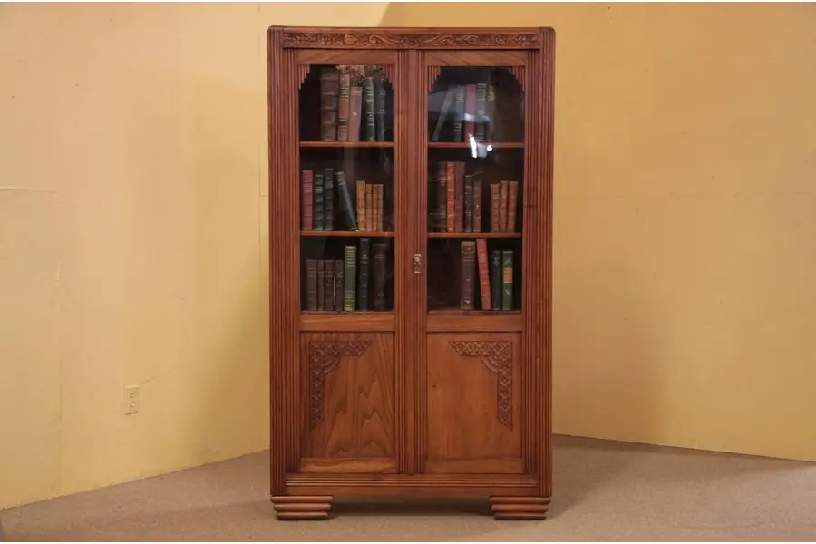 Photo of Art Deco Bookcase, Wavy Glass Doors