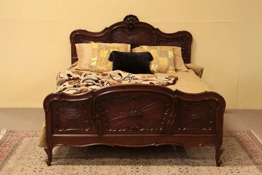 Photo of Antique Queen Size Italian Carved Walnut Bed
