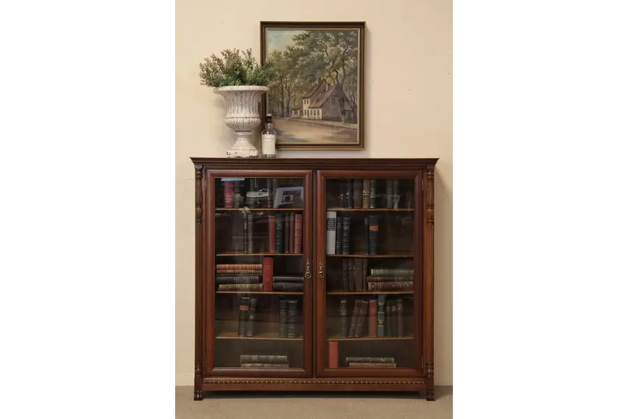 Photo of Victorian Carved Oak Bookcase, Glass Doors
