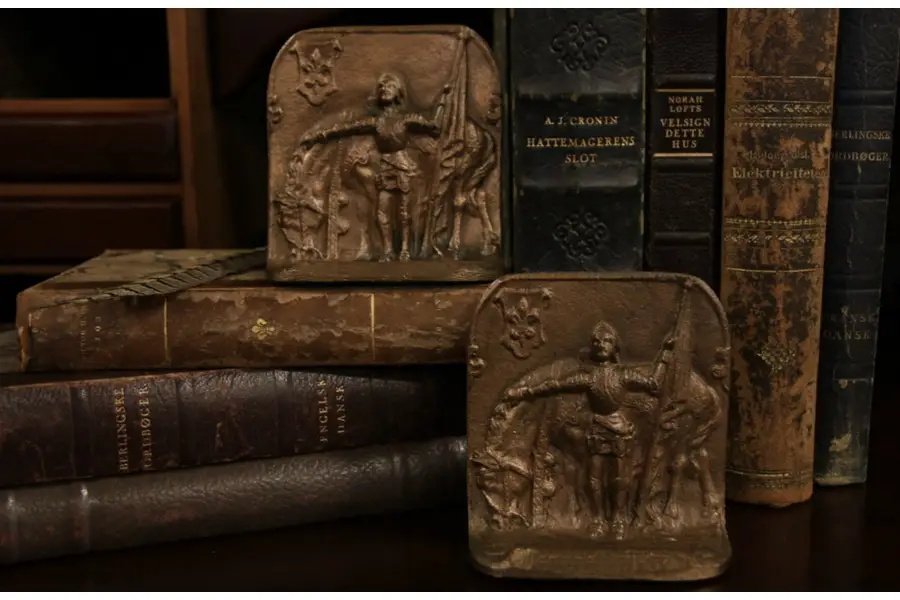 Photo of Joan of Arc Antique 1910 Pair Bronze Bookends