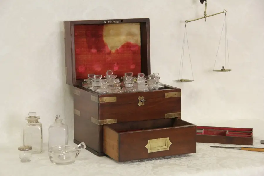 Photo of Medical Physician 1880 Antique Traveling Apothecary Medicine Chest