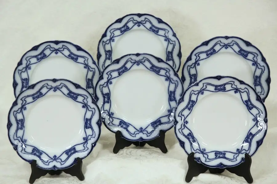 Photo of Paris Set of 6 Flow Blue 1890 Antique 8" Dinner Plates, Stanley of England