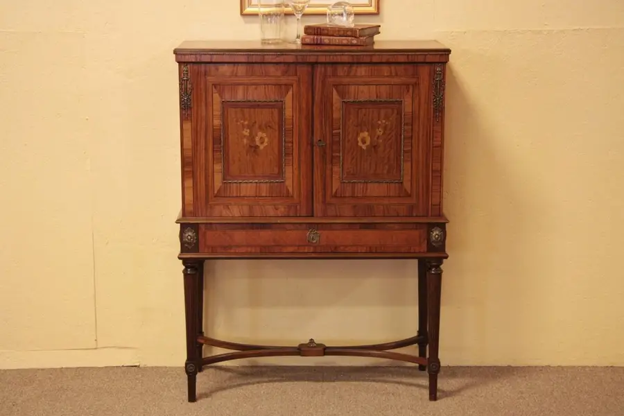 Photo of Rosewood Marquetry Lighted Bar Cabinet 1940