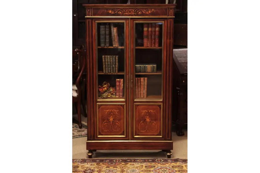 Photo of Rosewood Antique Bookcase or Curio Marquetry & Brass