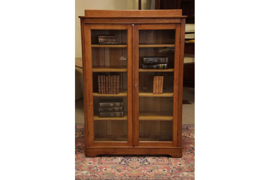 Photo of Victorian 1900 Oak Bookcase, Glass Doors