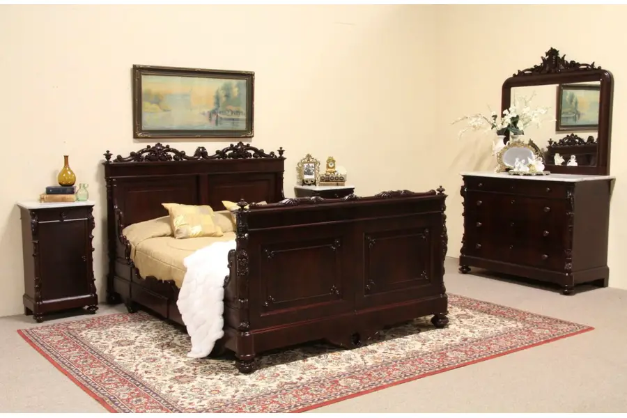 Photo of Carved Italian Antique 1890 Queen Size Bedroom Set