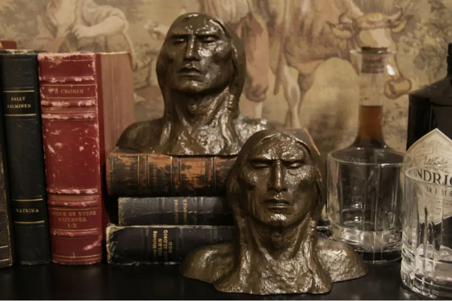 Photo of American Indian Bust, Pair Antique 1910 Bronze Bookends
