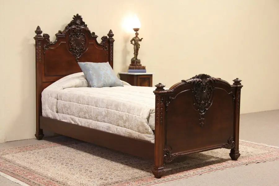 Photo of Carved 1890 Antique Twin or Single Bed