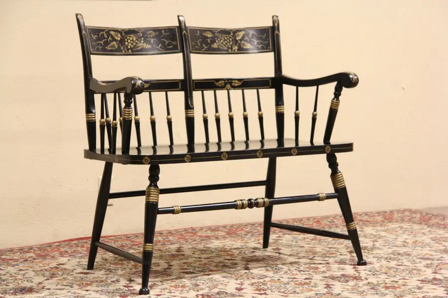 Photo of Hitchcock Style 1930's Stenciled Bench or Settee