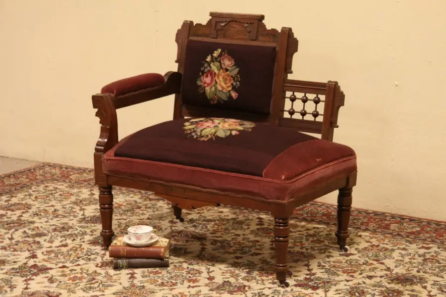 Photo of Victorian Eastlake 1880 Antique Bustle Bench or Photographer Chair