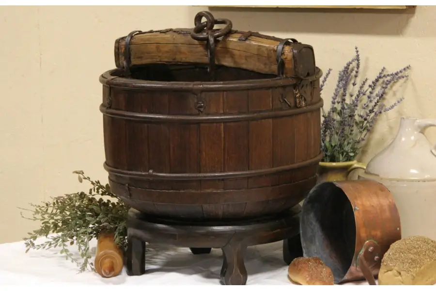 Photo of Asian Wooden Water Well Antique 1900 Bucket, Yoke & Hook