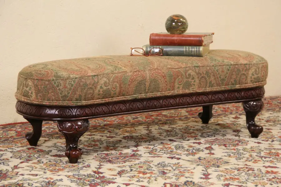 Photo of Kidney Shape 1920 Antique Footstool or Child Size Fireside Bench