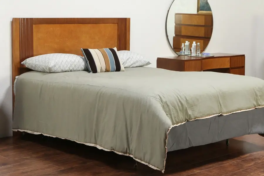 Photo of Midcentury Modern Queen Size Bed Headboard Vintage Maple & Mahogany RWay