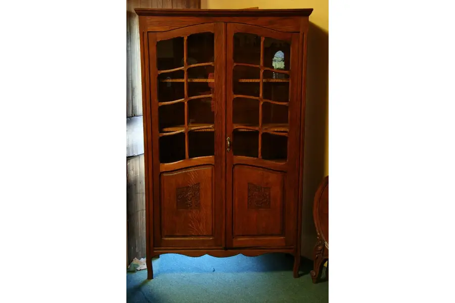 Photo of Oak Bookcase with Glass Doors 1900's