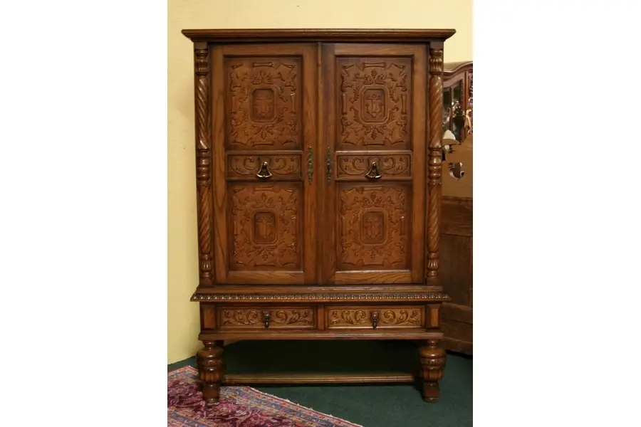 Photo of Carved Oak Bookcase or China Cabinet