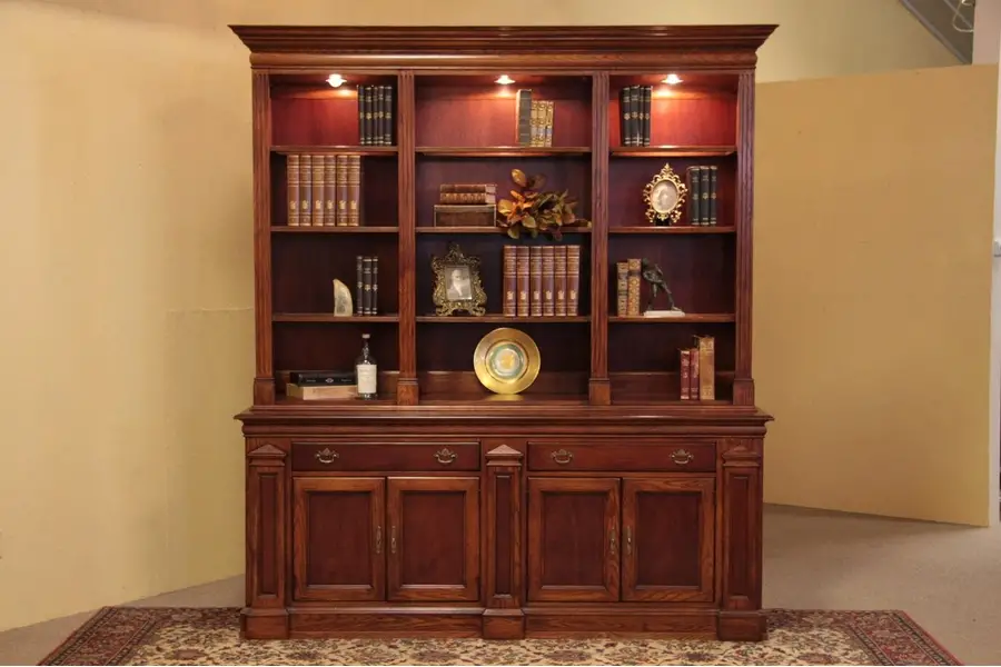 Photo of Triple Bookcase or China Cabinet, Oak & Mahogany