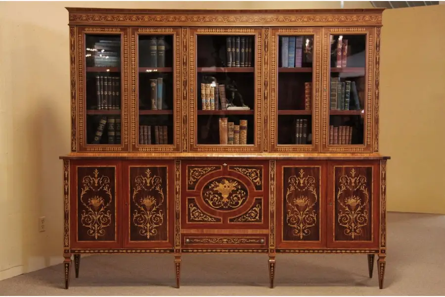 Photo of Marquetry Bookcase or China Cabinet & Bar