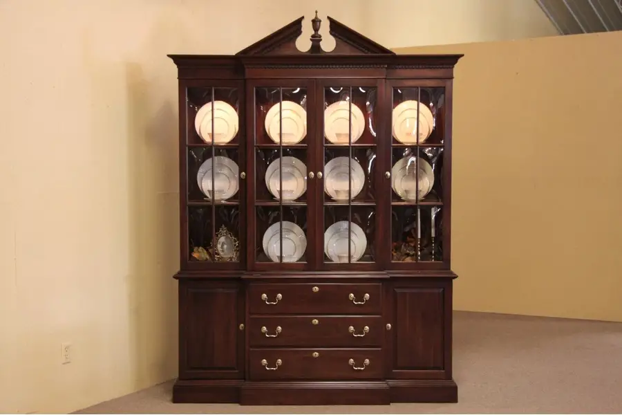 Photo of Cherry Ethan Allen Breakfront China Cabinet Bookcase