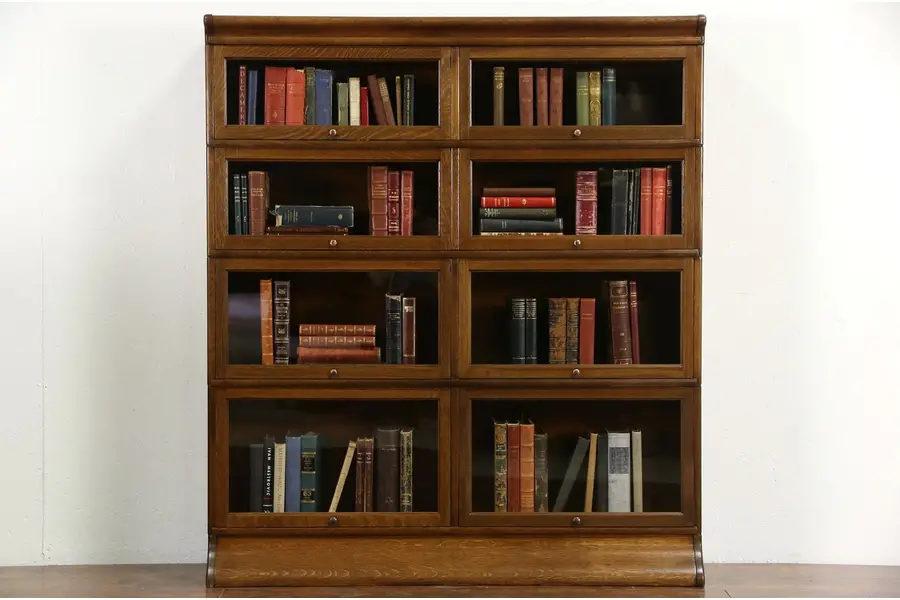 Photo of Double Barrister or Lawyer Oak Stacking Bookcase, Signed Viking 1908