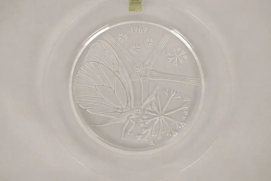 Photo of Lalique France Crystal Plate Papillon Butterfly 1969 With Box