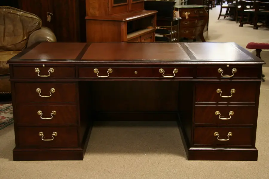 Photo of Baker Leather Top Mahogany Executive Desk