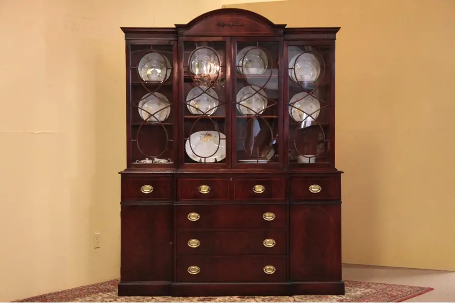 Photo of Breakfront China Cabinet or Bookcase Banded Mahogany